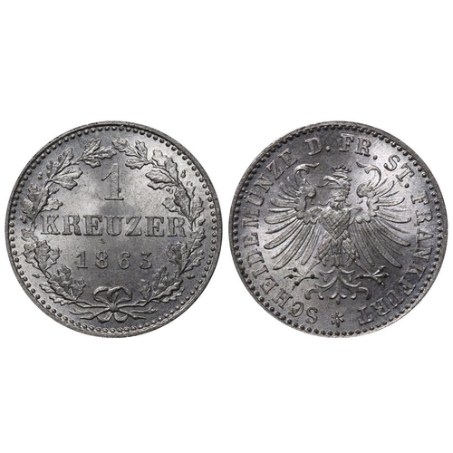 434 - Free imperial city of Frankfurt (German States), Free City (1372-1866), 1 kreuzer, 1863 year, Silver... 