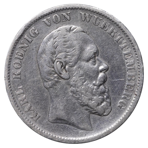 438 - Kingdom of Wurttemberg (German States), King Charles I (1864-1891), 5 mark, 1876 year, Silver, 27,77... 