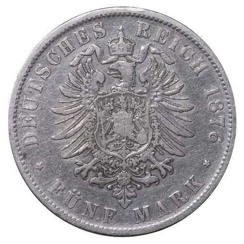 438 - Kingdom of Wurttemberg (German States), King Charles I (1864-1891), 5 mark, 1876 year, Silver, 27,77... 