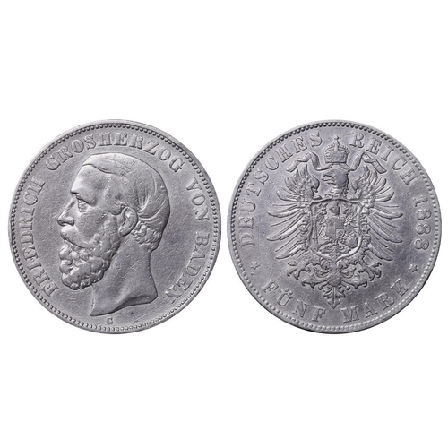 439 - Grand Duchy of Baden (German States), Ruling authority Frederick I (1856-1907), 5 mark, 1888 year, S... 