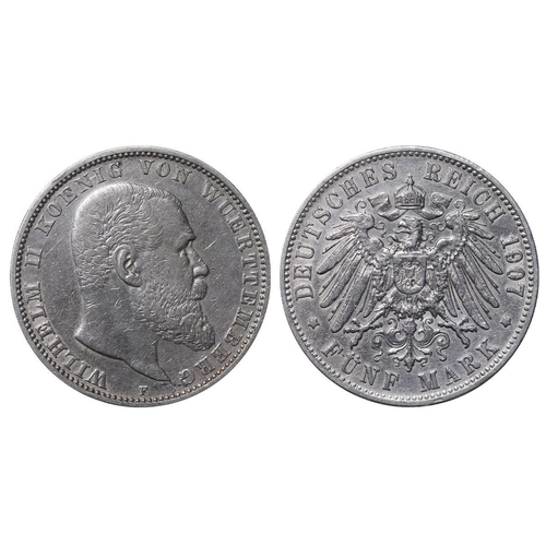 448 - Kingdom of Wurttemberg (German States), King William II (1891-1918), 5 mark, 1907 year, Silver, 27,7... 