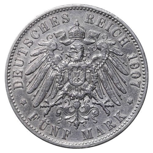 448 - Kingdom of Wurttemberg (German States), King William II (1891-1918), 5 mark, 1907 year, Silver, 27,7... 