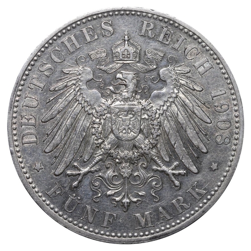 449 - Duchy of Saxe-Meiningen (German States), Duke George II (1866-1914), 5 mark, 1908 year, Silver, 27,7... 