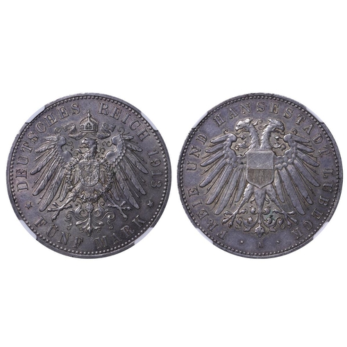 450 - Free Hanseatic city of Lubeck (German States), Free city (1226-1811,1815-1937), 5 mark, 1913 year, S... 