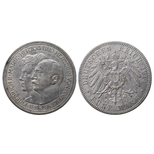 451 - Anhalt-Dessau (German States), Duke Frederick II (1901-1918), 5 mark, 1914 year, Silver, 27,777 gr, ... 