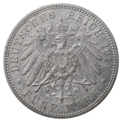 451 - Anhalt-Dessau (German States), Duke Frederick II (1901-1918), 5 mark, 1914 year, Silver, 27,777 gr, ... 