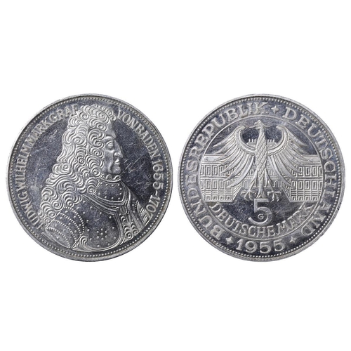 452 - Federal Republic of Germany, Federal Republic (1949-date), 5 deutsche mark, 1955 year, Silver, 11,2 ... 