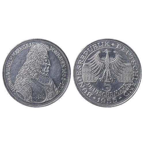 453 - Federal Republic of Germany, Federal Republic (1949-date), 5 deutsche mark, 1955 year, Silver, 11,2 ... 