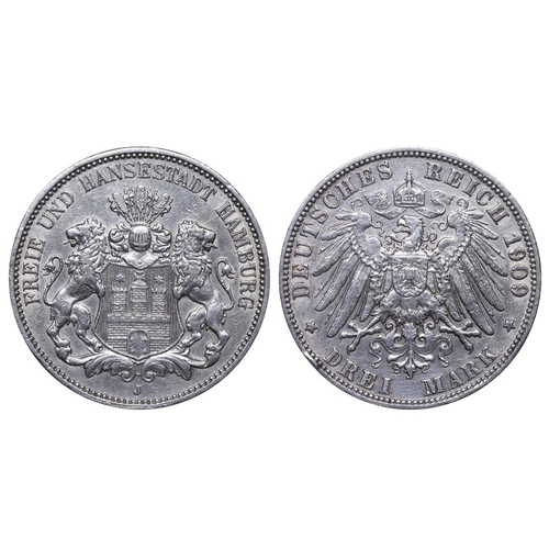 455 - Free Hanseatic city of Hamburg (German States), Free Hanseatic City (1324-1922), 3 marks, 1909 year,... 