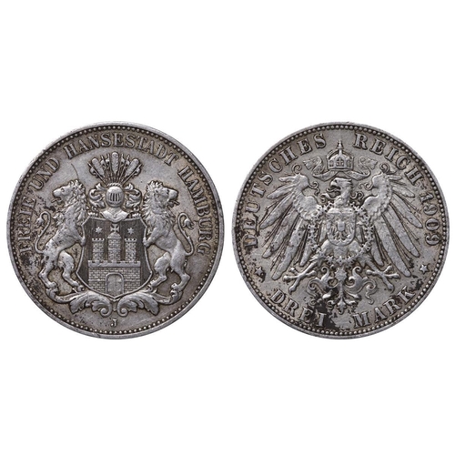 456 - Free Hanseatic city of Hamburg (German States), Free Hanseatic City (1324-1922), 3 marks, 1909 year,... 