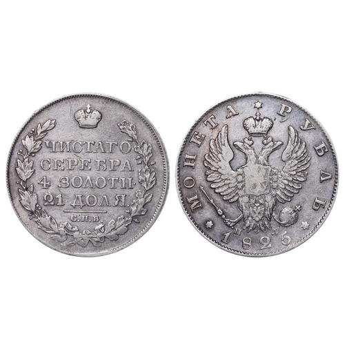 46 - Russian Empire, Emperor Alexander I (1801-1825), 1 rouble, 1825 year, Silver, 20,73 gr, C#130, bitki... 