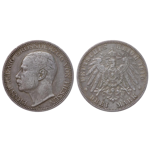 460 - Grand Duchy of Hesse-Darmstadt (German States), Grand duke Ernst Louis (1892-1918), 3 marks, 1910 ye... 