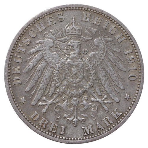 460 - Grand Duchy of Hesse-Darmstadt (German States), Grand duke Ernst Louis (1892-1918), 3 marks, 1910 ye... 