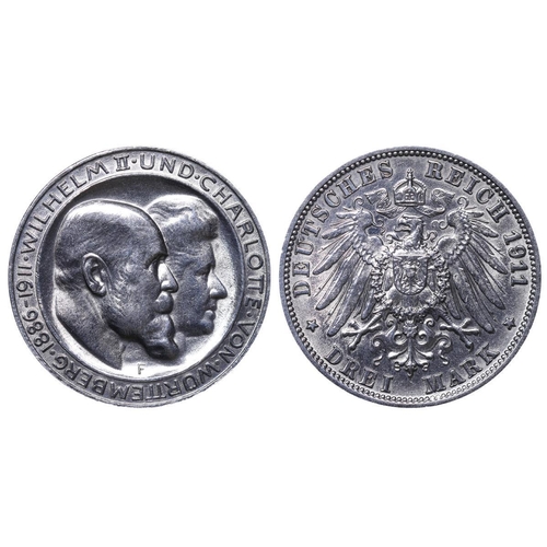 467 - Kingdom of Wurttemberg (German States), King William II (1891-1918), 3 marks, 1911 year, Silver, 16,... 