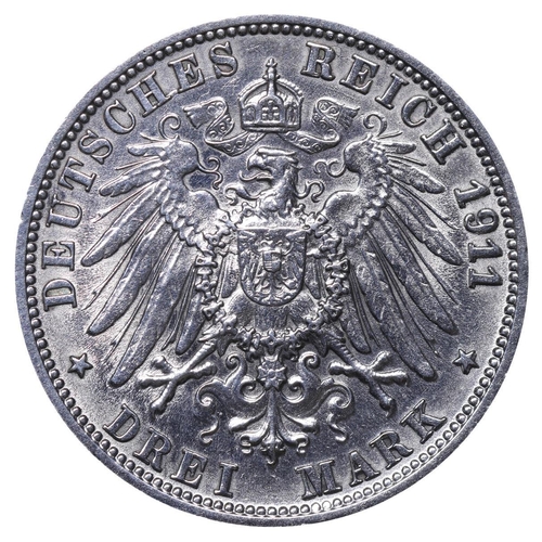 467 - Kingdom of Wurttemberg (German States), King William II (1891-1918), 3 marks, 1911 year, Silver, 16,... 