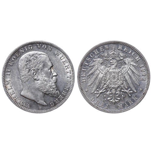 468 - Kingdom of Wurttemberg (German States), King William II (1891-1918), 3 marks, 1912 year, Silver, 16,... 