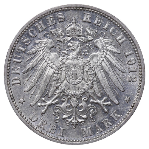 468 - Kingdom of Wurttemberg (German States), King William II (1891-1918), 3 marks, 1912 year, Silver, 16,... 