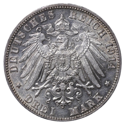 473 - Kingdom of Wurttemberg (German States), King William II (1891-1918), 3 marks, 1914 year, Silver, 16,... 