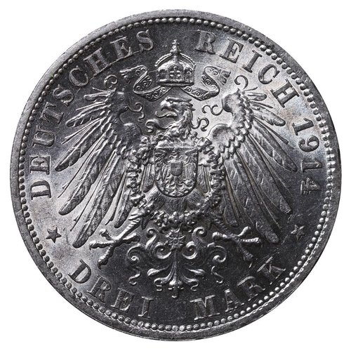 474 - Anhalt-Dessau (German States), Duke Frederick II (1901-1918), 3 marks, 1914 year, Silver, 16,667 gr,... 