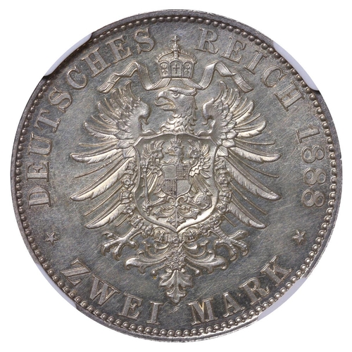 485 - Kingdom of Prussia (German States), King Frederick III (1888), 2 marks, 1888 year, Silver, 11,111 gr... 