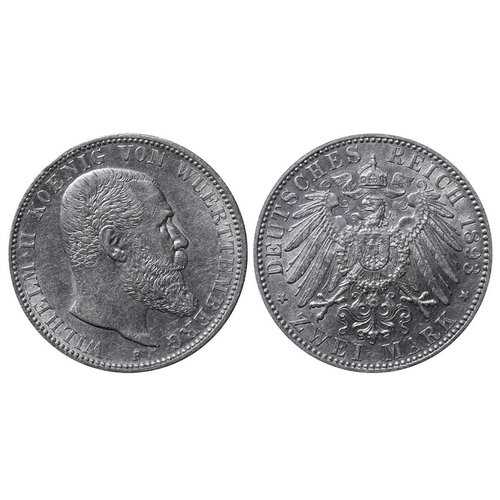 488 - Kingdom of Wurttemberg (German States), King William II (1891-1918), 2 marks, 1893 year, Silver, 11,... 