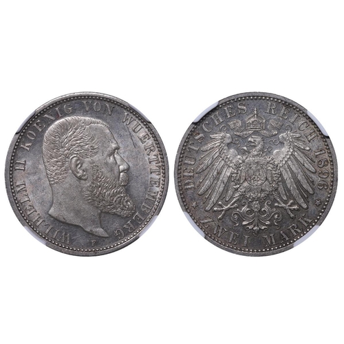 489 - Kingdom of Wurttemberg (German States), King William II (1891-1918), 2 marks, 1896 year, Silver, 11,... 