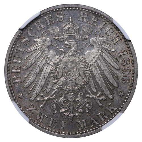 489 - Kingdom of Wurttemberg (German States), King William II (1891-1918), 2 marks, 1896 year, Silver, 11,... 