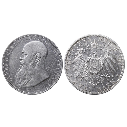 491 - Duchy of Saxe-Meiningen (German States), Duke George II (1866-1914), 2 marks, Silver, 11,111 gr, KM#... 