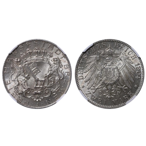 493 - City of Bremen (German States), Free city (1186-1918), 2 marks, 1904 year, Silver, 11,111 gr, KM#250... 