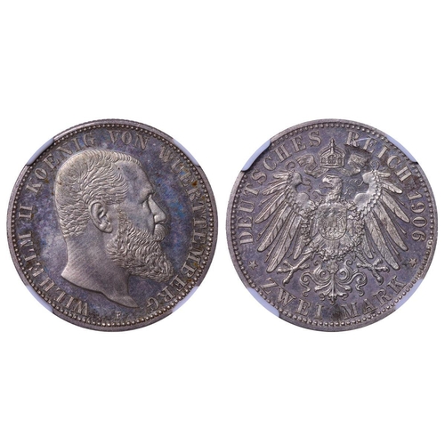 497 - Kingdom of Wurttemberg, King William II (1891-1918), 2 marks, 1906 year, Silver, 11,111 gr, KM#631, ... 