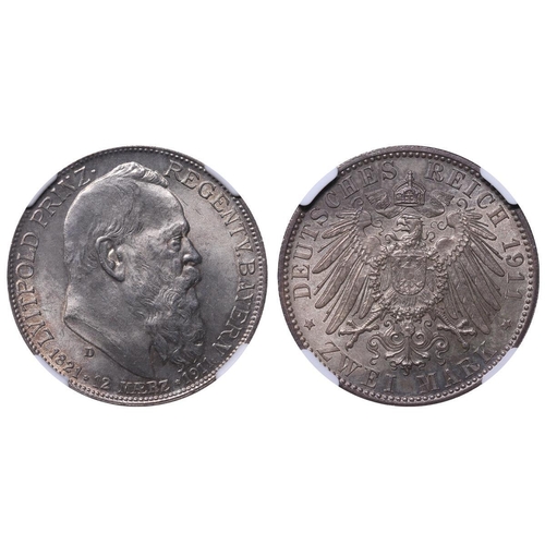 498 - Kingdom of Bavaria (German States), Regent Luitpold (1886-1912), 2 marks, 1911 year, Silver, 11,111 ... 