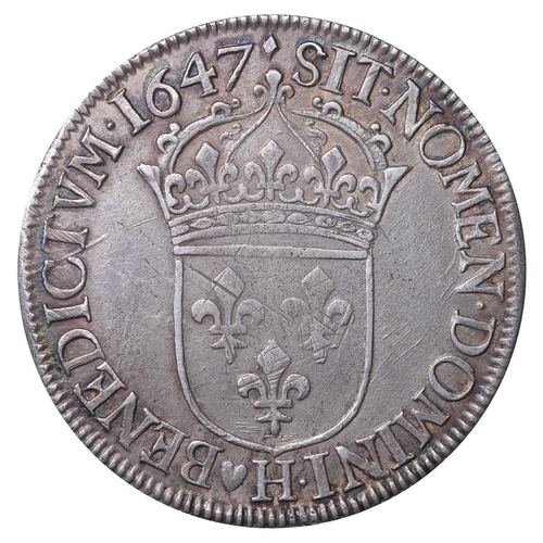 516 - France, King Louis XIV (1643-1715), 1 ecu, 1647 year, Silver, 27,2 gr, Dy royales# 1469, Obverse: LV... 