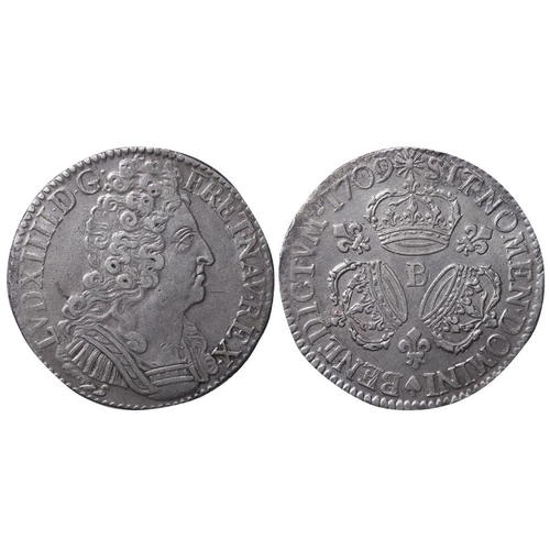 517 - France, King Louis XIV (1643-1715), 1 ecu, 1709 year, Silver, 30,594 gr, Dy royales# 1568, Obverse: ... 