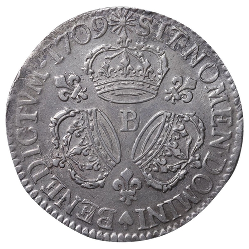 517 - France, King Louis XIV (1643-1715), 1 ecu, 1709 year, Silver, 30,594 gr, Dy royales# 1568, Obverse: ... 