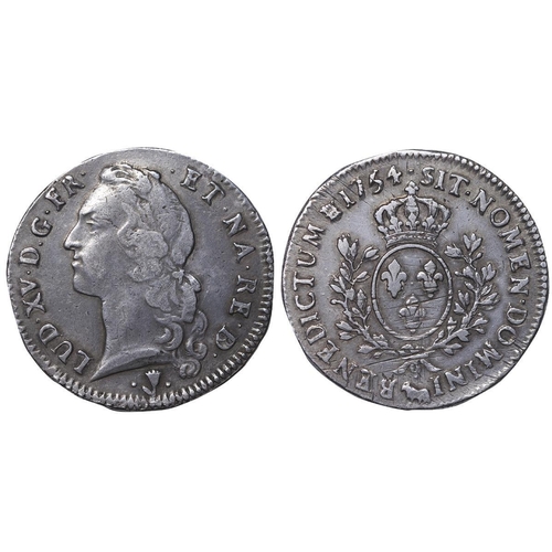 518 - France, King Louis XV (1715-1774), 1 ecu, 1754 year, Silver, 29,488 gr, Dy royales# 1680 var., Obver... 