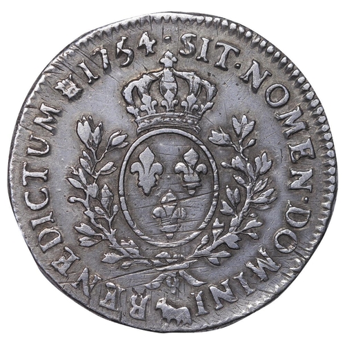 518 - France, King Louis XV (1715-1774), 1 ecu, 1754 year, Silver, 29,488 gr, Dy royales# 1680 var., Obver... 