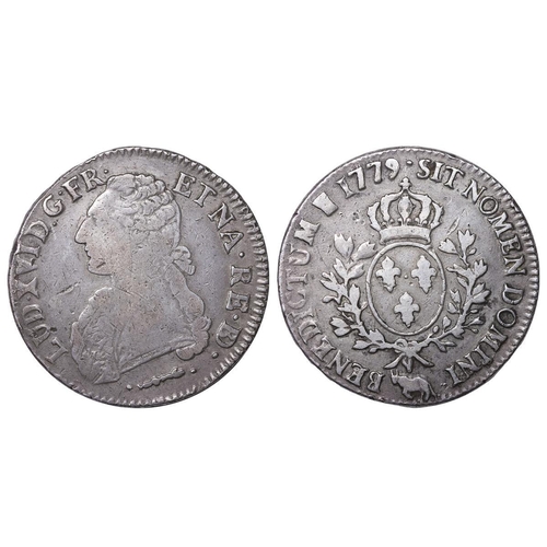 521 - France, King Louis XVI (1774-1792), 1 ecu, 1779 year, Silver, 29,488 gr, Dy royales# 1708 var., Obve... 