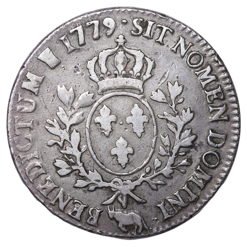 521 - France, King Louis XVI (1774-1792), 1 ecu, 1779 year, Silver, 29,488 gr, Dy royales# 1708 var., Obve... 