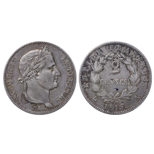 529 - France, Emperor Napoleon I (1804-1815), 2 francs, 1815 year, Silver, 10 gr, F#256, Obverse: NAPOLEON... 