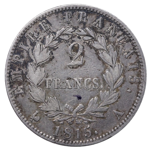 529 - France, Emperor Napoleon I (1804-1815), 2 francs, 1815 year, Silver, 10 gr, F#256, Obverse: NAPOLEON... 