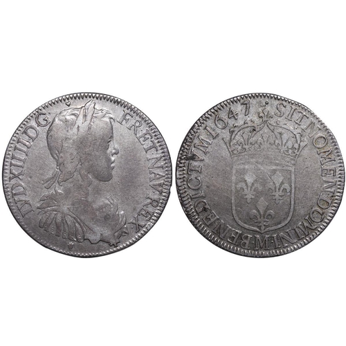 532 - France, King Louis XIV (1643-1715), 1/2 Ecu a la Meche Longue, 1647 year, Silver, 13,725 gr, Gad#169... 