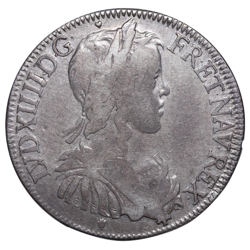 532 - France, King Louis XIV (1643-1715), 1/2 Ecu a la Meche Longue, 1647 year, Silver, 13,725 gr, Gad#169... 