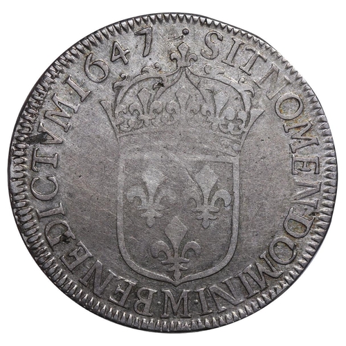 532 - France, King Louis XIV (1643-1715), 1/2 Ecu a la Meche Longue, 1647 year, Silver, 13,725 gr, Gad#169... 