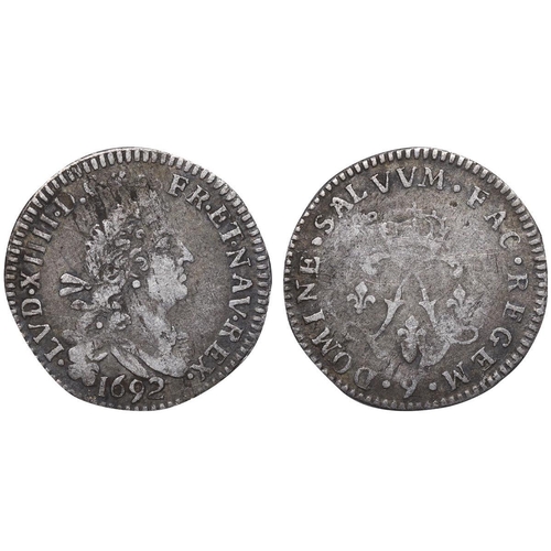 542 - France, King Louis XIV (1643-1715), 4 Sols aux 2 L, 1692 year, Silver, 1,631 gr, GAD#106, Rarity R