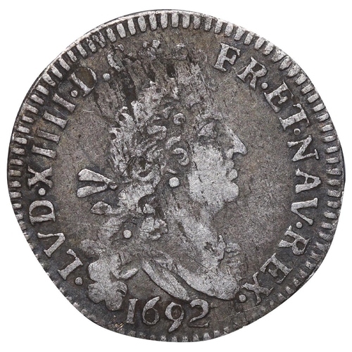 542 - France, King Louis XIV (1643-1715), 4 Sols aux 2 L, 1692 year, Silver, 1,631 gr, GAD#106, Rarity R