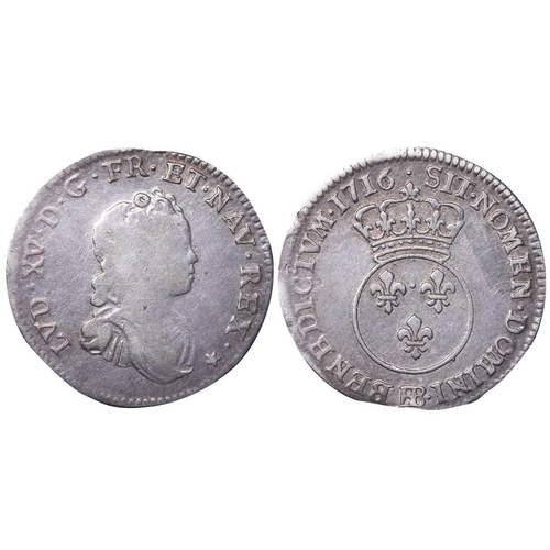 543 - France, King Louis XV (1715-1774), 1/10 Ecu Verugadin, 1716 year, Silver, 3,059 gr,  GAD#289