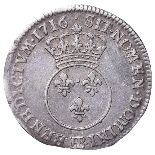 543 - France, King Louis XV (1715-1774), 1/10 Ecu Verugadin, 1716 year, Silver, 3,059 gr,  GAD#289