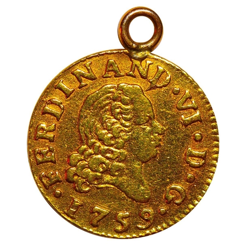 547 - Spain, King Ferdinand VI (1746-1759), 1/2 escudo, 1759 year, Gold, 1,7 gr, KM#378