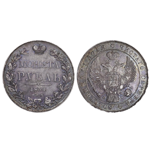 55 - Russian Empire, Emperor Nicholas I (1825-1855), 1 rouble, 1834 year, Silver, 20,73 gr, C#168.1, bitk... 