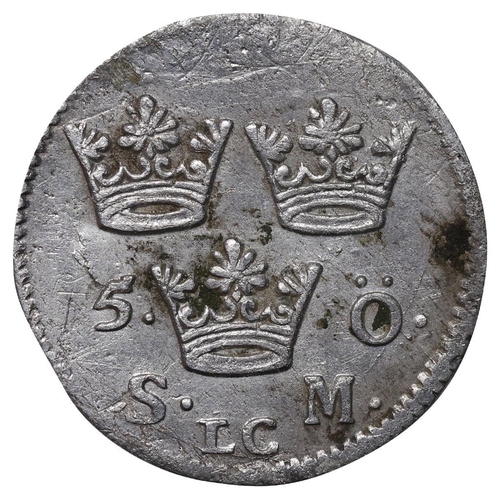 552 - Sweden, King Charles XII (1697-1718), 5 ore, 1707 year, Billon, 3,51 gr, KM#310